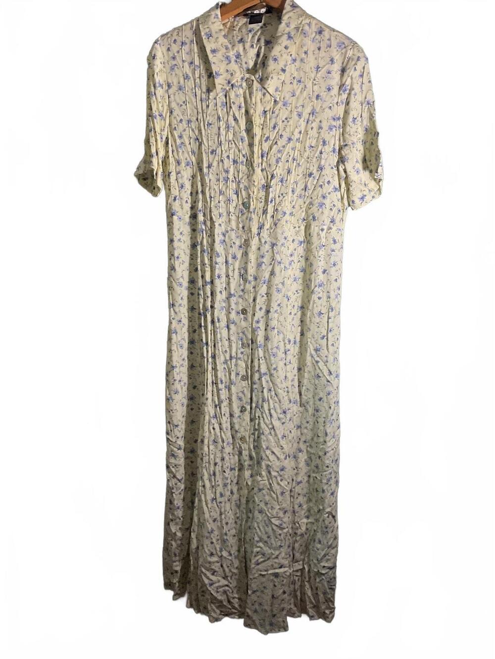 Vintage T & Company Floral  Button Down Midi Dress with Pinch Pleats Size 8